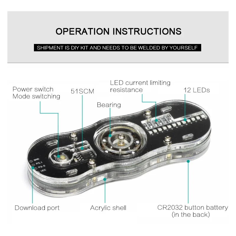 Набор для гироскопа CIRMECH Two-leaf fingertip с акриловым корпусом светодиодный мультидисплей анимация умный гироскоп DIY Набор