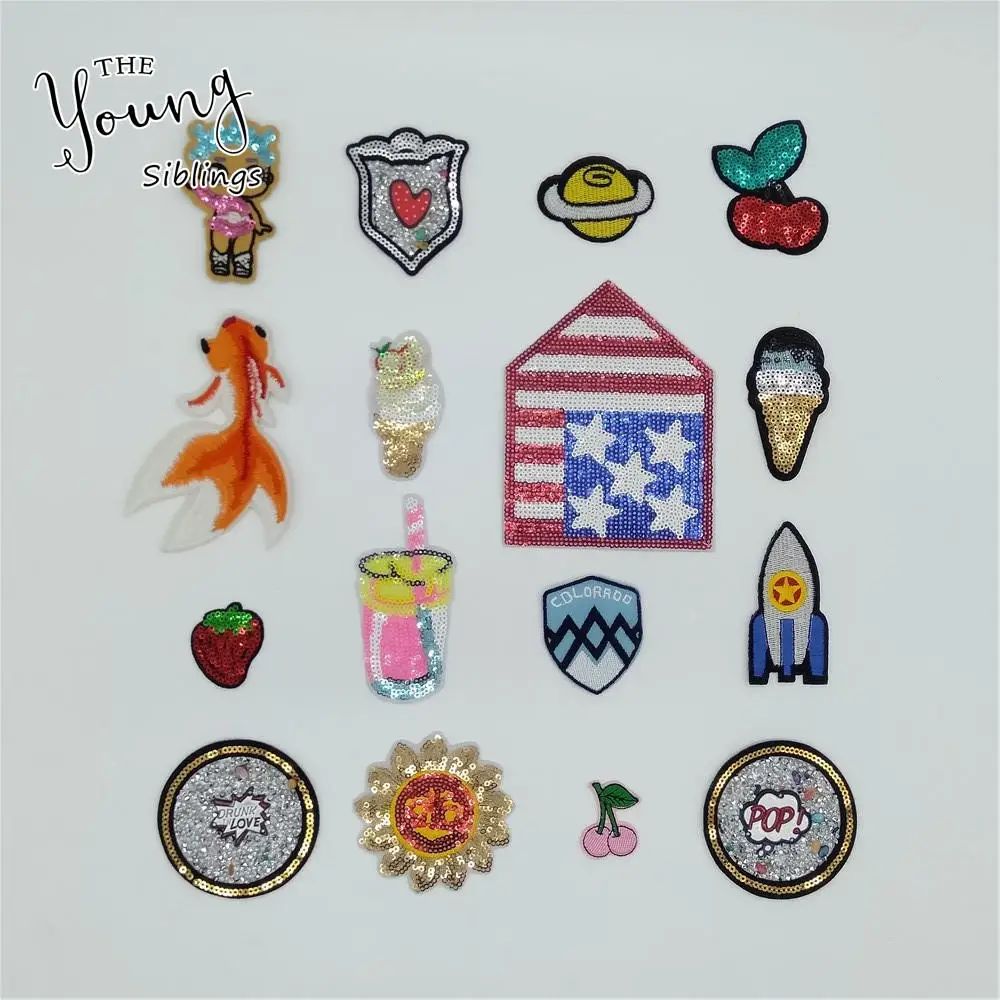 

Fashion Embroidery Stickers Sequins Hot melt adhesive Patches Iron on patch Mixture Badges DIY Clothing Accessories C6639-C6655