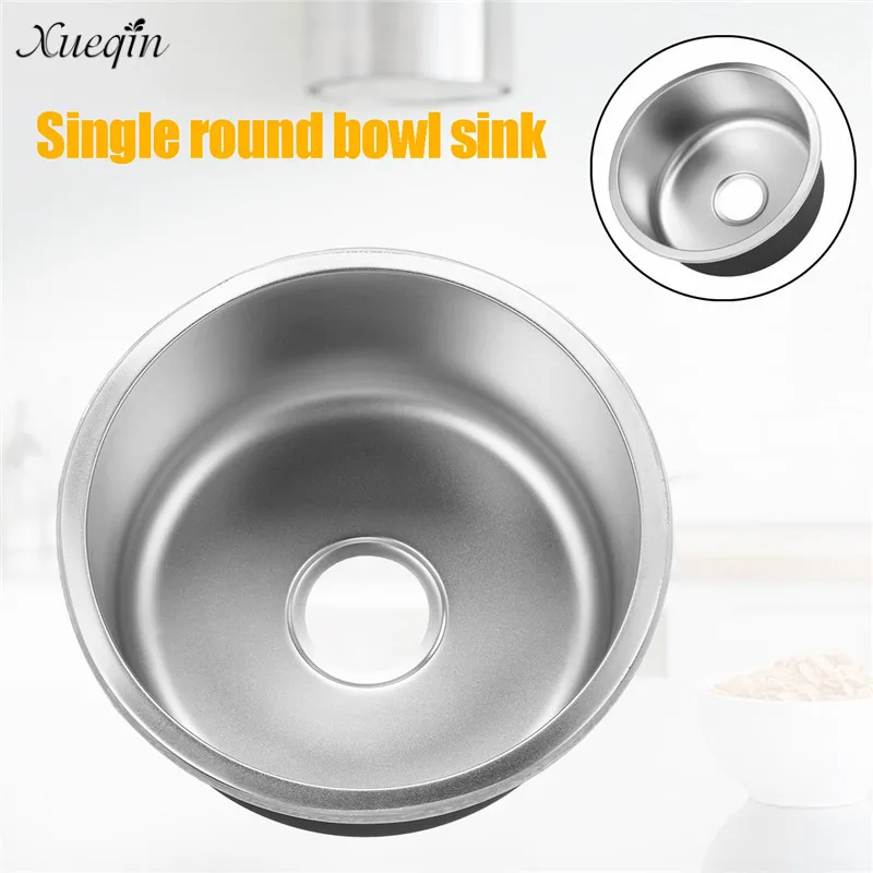 

Xueqin 201Stainless Steel Kitchen Sink Under/Topmount Laundry Single Round Bowl Wash Basin 420x420x200mm