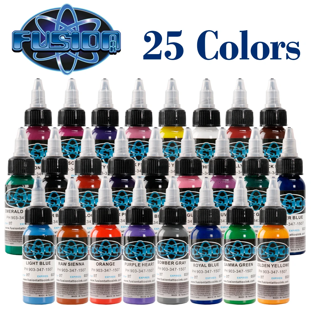 

25Pcs Tattoo Ink Fusion tattoo inks 25 Colors Set 1 oz 30ml/Bottle Tattoo Pigment Kit for 3D makeup beauty skin body art.