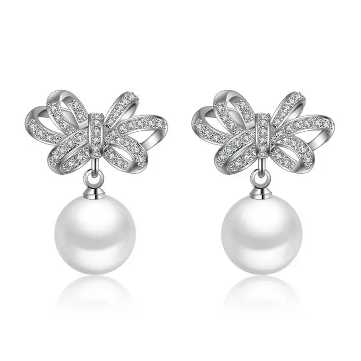 

2017 new arrival hot sell fashion shiny crystal pearl 925 sterling silver ladies`stud earrings jewelry gift women drop shipping