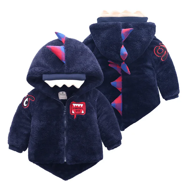 

Children Down & Parkas 1-5T winter kids outerwear BABY girls boys Dinosaur plus velvet hooded jacket for boys solid warm coats