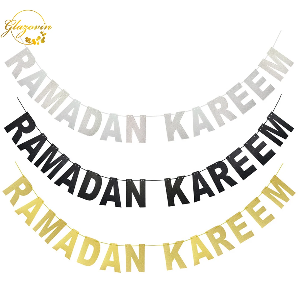 

Glazovin Eid Mubarak Banners RAMADAN KAREEM EID Golden Silver Letter Glitter Flower Eid Mubarak Party Decoration HAPPY EID DAY