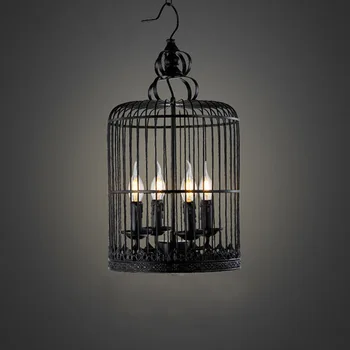 

Retro industry American nostalgia living room bar iron cage candle light restaurant Chandelier Sitting Room Hanging Lights
