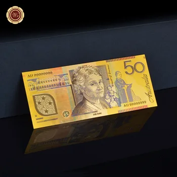 

Ornament Pure Gold Banknote Embossed Australia 50 AUD Printing Colorful