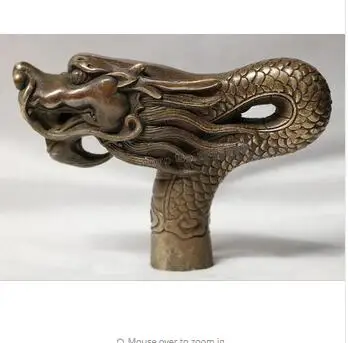 

100% brass Pure Copper Brass Grandpa Good Lucky Qing Ming China Handwork Carving BRASS Dragon Statue Cane Head Walking Stick