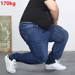 Крупногабаритные джинсы жира 300 фунтов extra large жира брюки Big men 160 кг тонкий весна талии брюки летние 6XL 7XL 8XL 60 Большие размеры