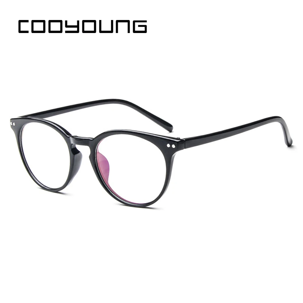 COOYOUNG винтажные круглые оптические очки с оправой, прозрачные компьютерные очки для женщин, очки для близорукости, очки по рецепту - Цвет оправы: C1LightBlack