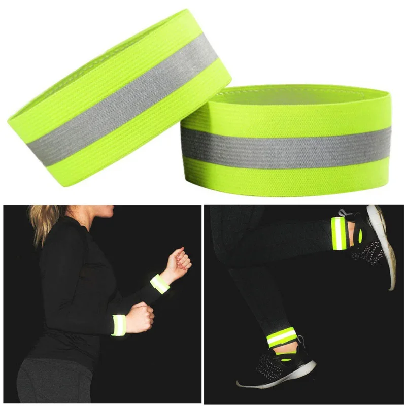 4pcs High Visibility Band Reflection Elastic Wristbands Ankle Straps Emergence Safety Warning Bands Running Cycling Reflective