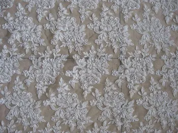 

off white alencon lace fabric with retro floral, cord bridal lace fabric, cord lace fabric with jacquard florals, one yard