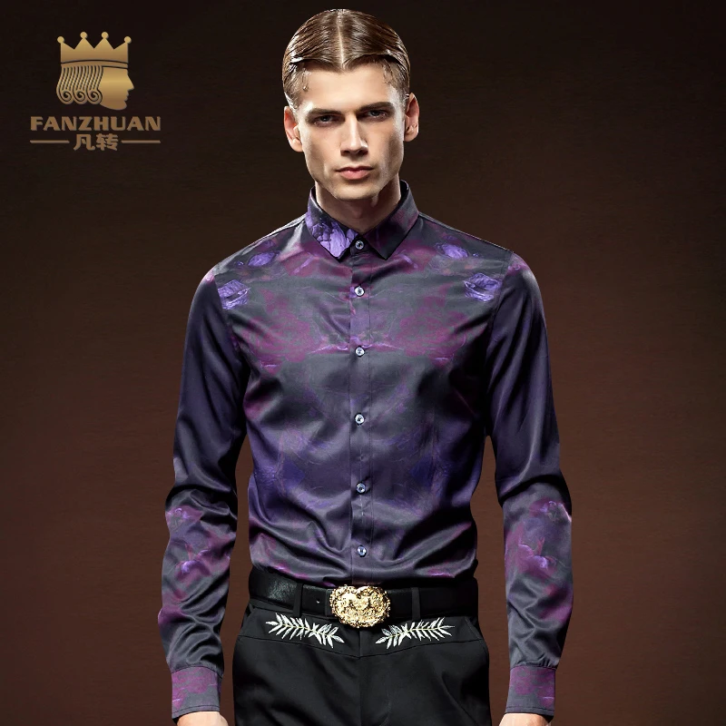 FANZHUAN Fashion Shirt Mens Short Sleeve Black Slim Fit Shirt Style Button Down