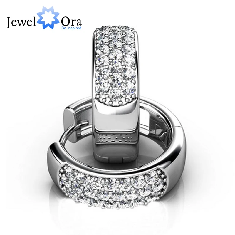 5mm Width 925 Sterling Silver With Rhodium Plated Three Rows Zircon Hoop Earrings For Women Party