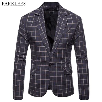 

Brand Plaid Blazer Men 2018 Spring Autumn New Slim Fit Single Breasted Suit Blazer Jacket Men Casual Business Blazers Costume