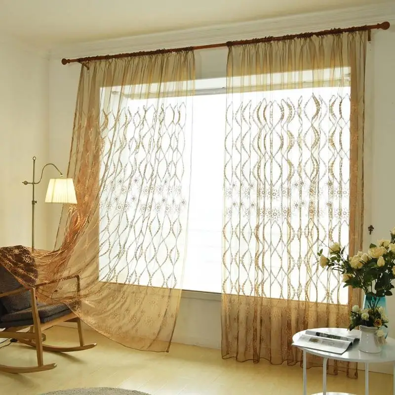 2.5x1m Voile Window Flocking Curtains Wave Floral Window