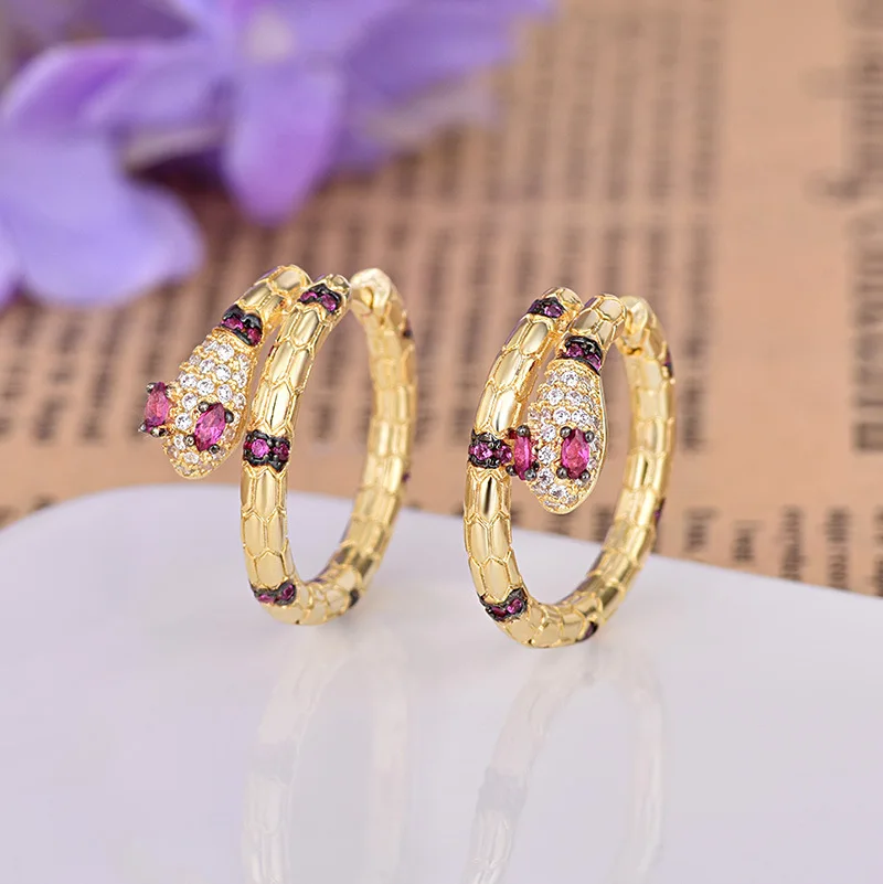 

Gold Serpentine Earrings Lady Purple CZ Popular Earrings Jewelry