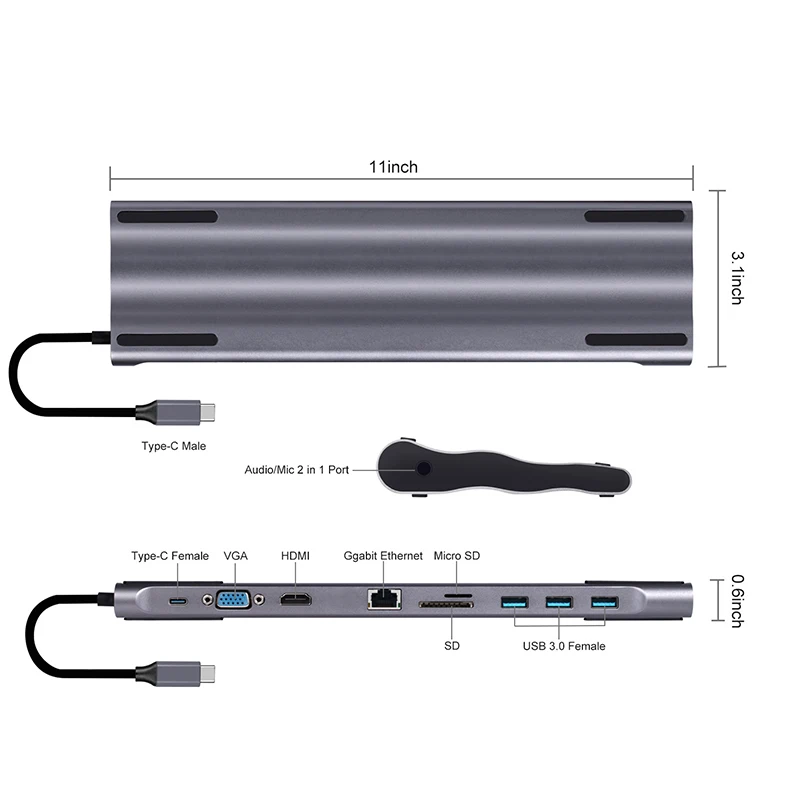 Baolyda USB HUB de USB tipo C a HDMI RJ45 Thunderbolt 3 Dock para MacBook Samsung Galaxy S10 Huawei