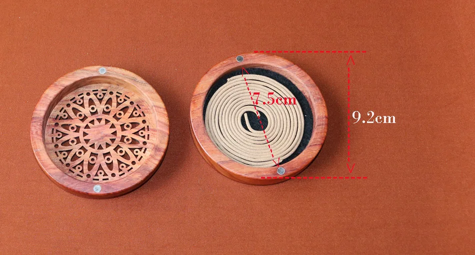 Стиль 4-2Hr катушка ладан круглая горелка коробка духи домашний путешествия портативный деревянный кадило палисандр держатель пластины Декор