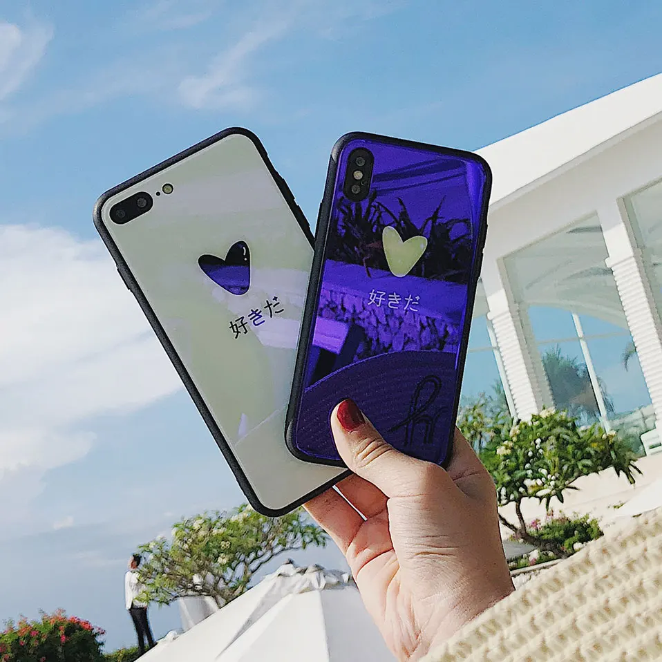 Закаленное стекло телефон чехол для iPhone 7 8 X 6s Capa в форме сердца мобильный 6 Plus Funda