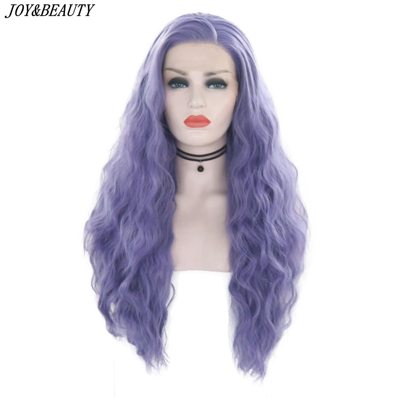 

JOY&BEAUTY 26 Inch Purple Synthetic Lace Front Wig Long Kinky Curly Cosplay Wig Heat Resistant Fiber For Black White Women Wig
