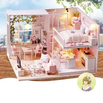 

Sweet Cute Room Miniature DIY Dollhouse with Furnitures Wooden House Toys for Kids Children Birthday Love Gifts Brain Training