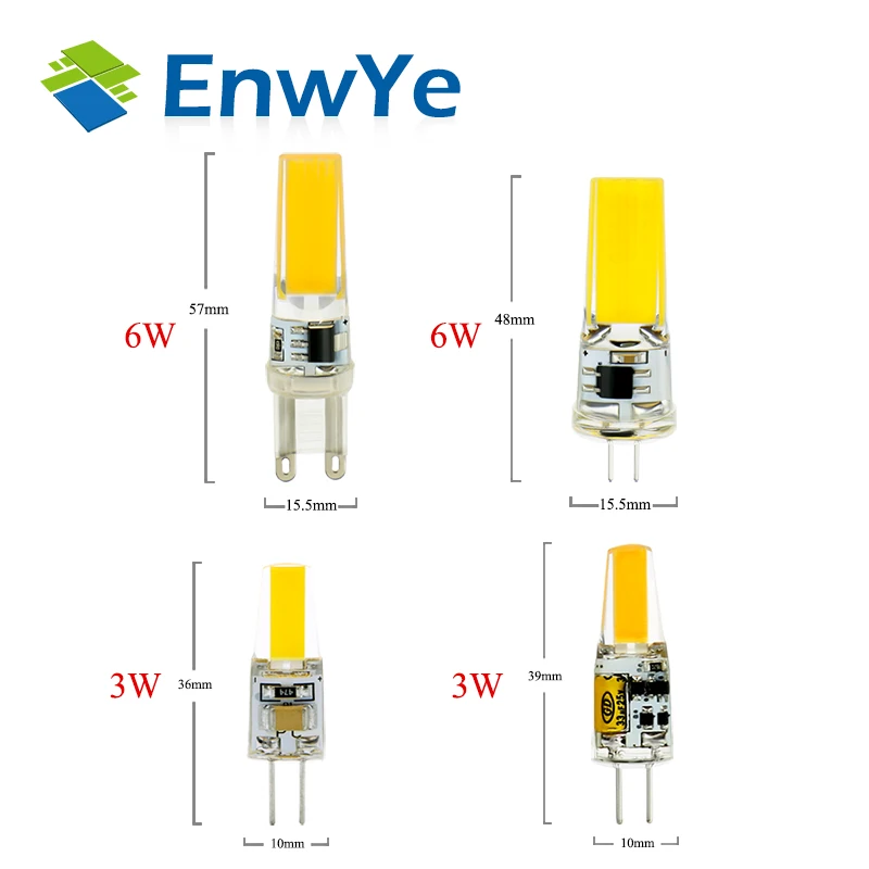 EnwYe светодиодный G4 G9 лампочка AC/DC 12 В 220 В 3W 6 Вт затемняемый COB SMD светодиодный светильник заменить галогенный прожектор