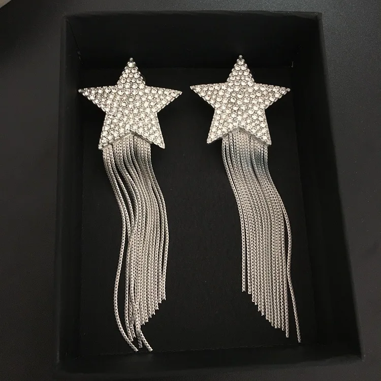 

Star of the same style Star tassels inclined chain personality earrings and ear clips fashion women
