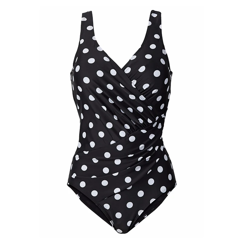 NAKIAEOI 2019 New One Piece Swimsuit Women Vintage Bathing Suits Plus Size Swimwear Beach Padded Print Polka Dot Swim Wear 4XL