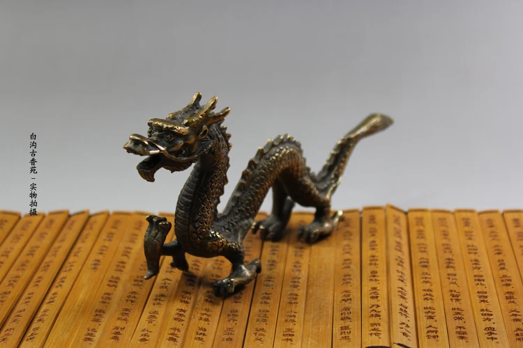 Collection Chinese Archaic Copper Handwork Dragon Statue