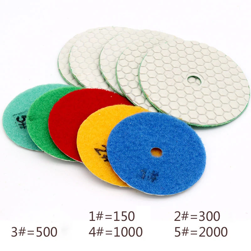 URANN 5pcs 3" 4" 80/100mm Diamond Dry Polishing Pads Sanding Disc