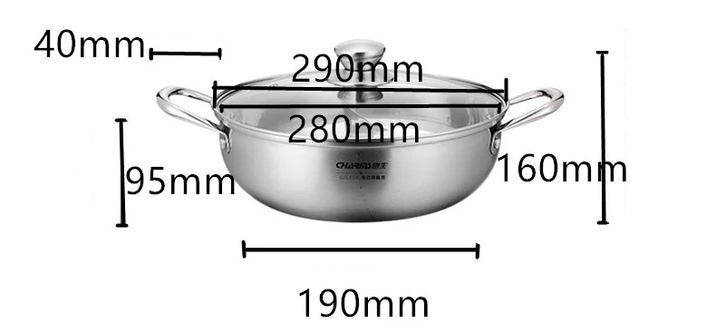 Нержавеющая сталь 304 Shabu горячий горшок с разделителем для индукционной варочной панели газовая плита, 28 см
