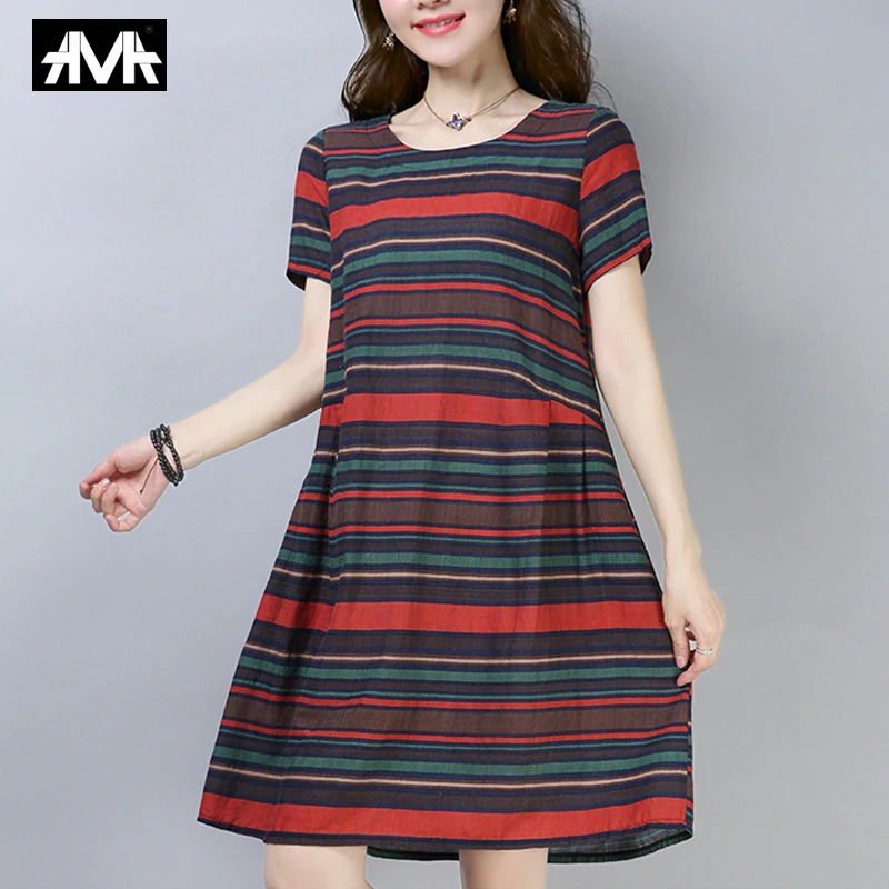 

2019 Summer Loose dress Vintage Fringe Cotton and linen women's Dresses Elegant Large size office Female Clothing