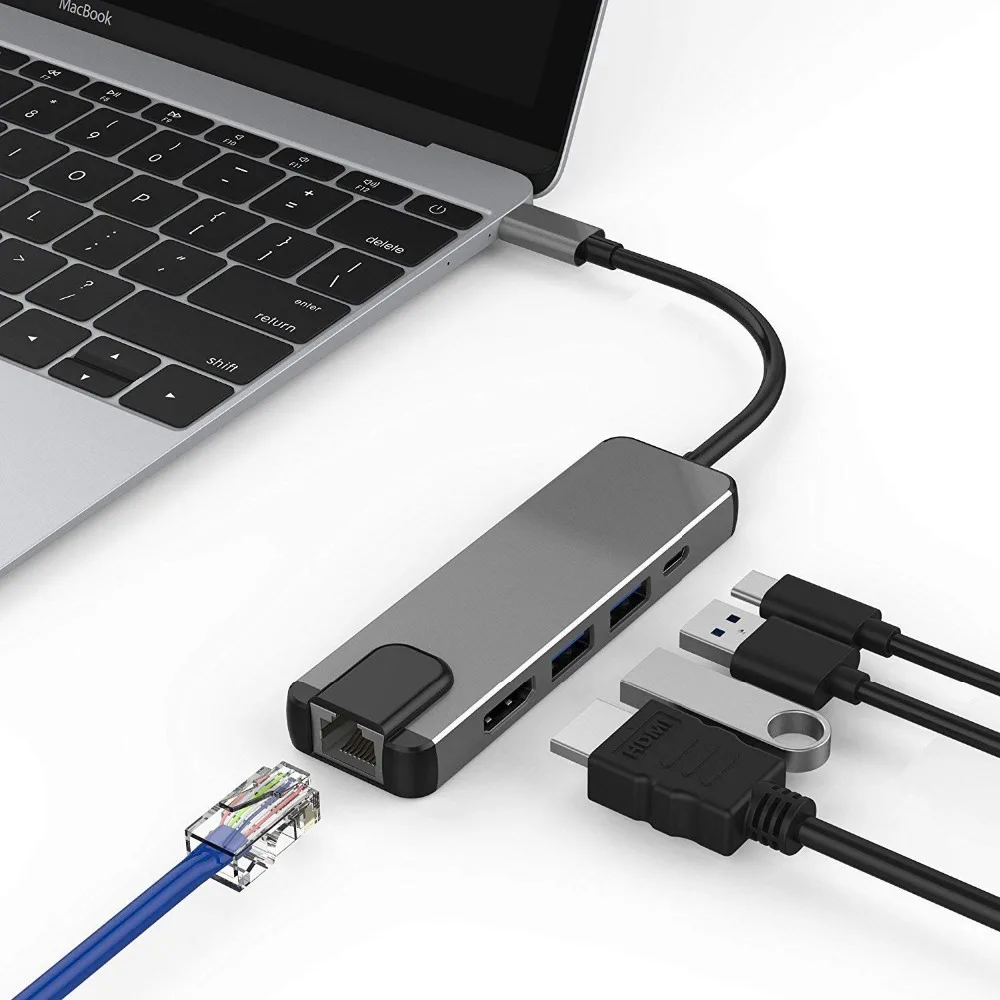 5 in 1 USB Type C Hub Hdmi USB C Hub to Gigabit Ethernet Rj45 Lan Adapter for Macbook Pro Thunderbolt 3 USB-C Charger Port p18 5 in 1 USB Type C Hub Hdmi USB C Hub to Gigabit Ethernet Rj45 Lan Adapter for Macbook Pro Thunderbolt 3 USB-C Charger Port p18