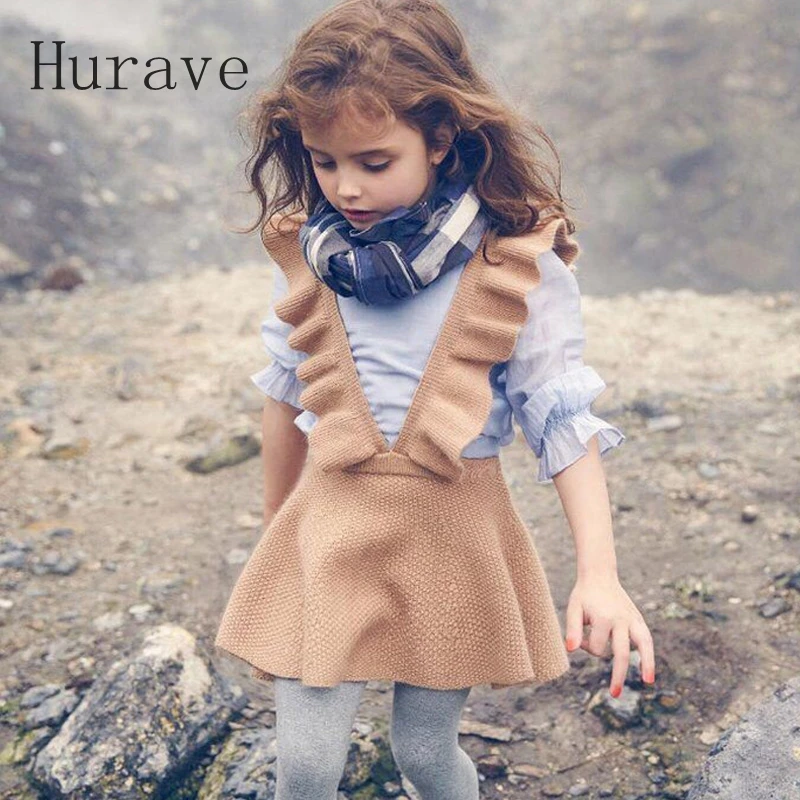 Hurave Autumn 2017 girls dress girl clothing Knit Sweater Kids for girl robe fille kids clothing beautiful vestidos