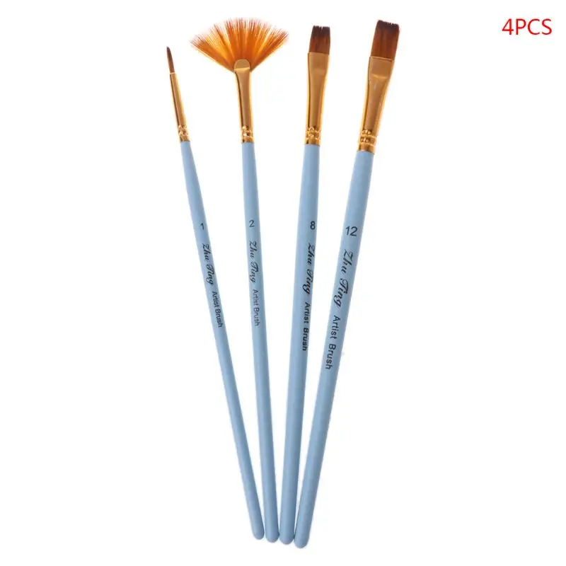 

4pcs Professional Paint Brushes Nylon Hair Artist Brush For Acrylic Watercolor Oil Painting Pointed Tip Wood Handle