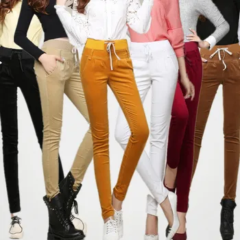 

New Winter Women's Fashion Skinny Solid Elastic High Waist Corduroy Pencil Pants Harem Pants Female Oversize Wholesale Trousers