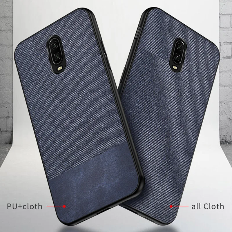 

Luxury Splice PU Fabric Canvas Cloth Case For OnePlus 6 6T One Plus 6T Case Soft TPU Edge+Hard Back Cover 1+6 1+6T Coque Fundas