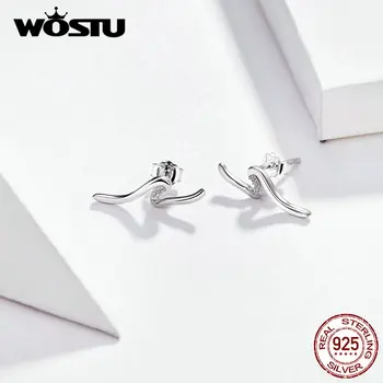 

WOSTU Original Design Irregular Stud Earrings 925 Sterling Silver Zircon Tiny Earrings For Women Wedding Luxury Jewelry FIE620