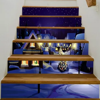 

Home Decor DIY Steps Sticker Snow Town Night Moon Wall Style Removable Stair Sticker Home Decor