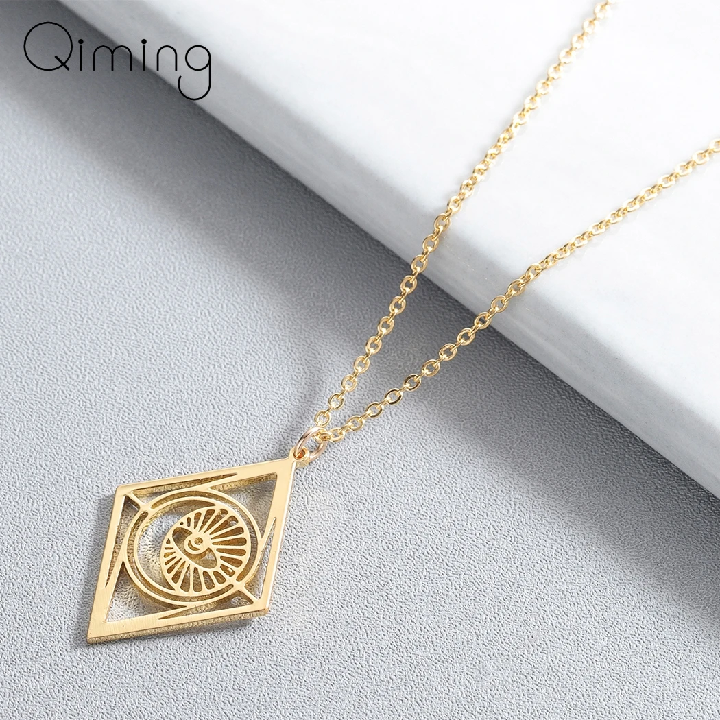 

Rhombus Evil Eye Necklace Women Creative Geometric Pendant Gold Chain Fashion Jewelry Indian Arabic Necklaces Gift