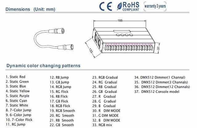 Высокое качество беспроводной DMX512 LED контроллер, DMX512 декодер, DC12/24 В, с RGB индивидуальные Функция затемнения! 10 шт./лот Горячая распродажа