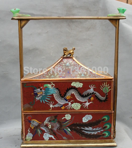 Xd 001334 16 \Chinese Paleis Cloisonne Brons Kylin Dragon Phoenix lunch-box mess tin Xd 001334 16 \Chinese Paleis Cloisonne Brons Kylin Dragon Phoenix lunch-box mess tin