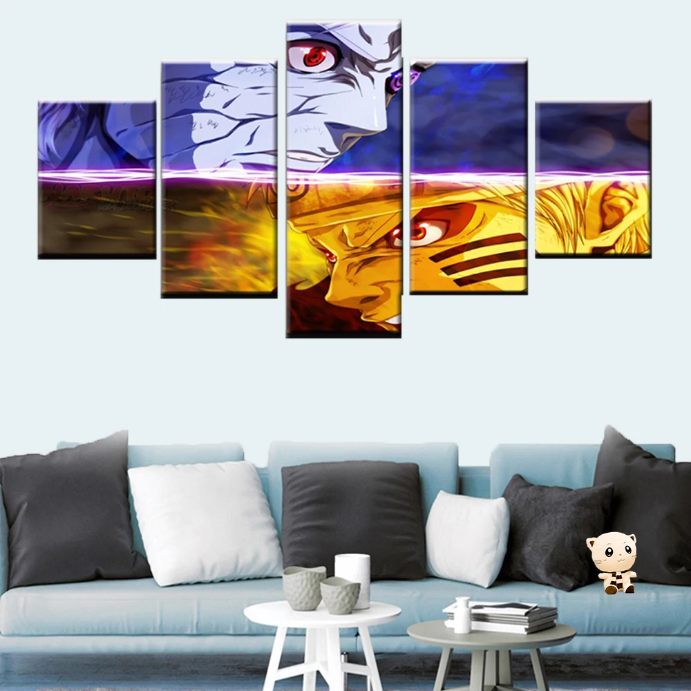 

HD Print Picture Canvas 5 Panel Naruto Uzumaki Obito Uchiha Rinnegan Sharingan Bedroom Wall Art Deco Mural Frame