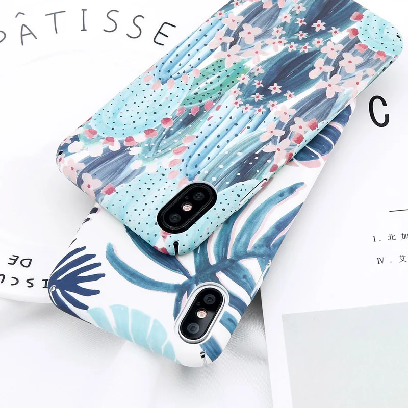 USLION Candy Color Leaf Case For iPhone XR XS MAX X Green Cactus Flower Phone Cases For iPhone 8 7 6 6S Plus Hard PC Full Cover
