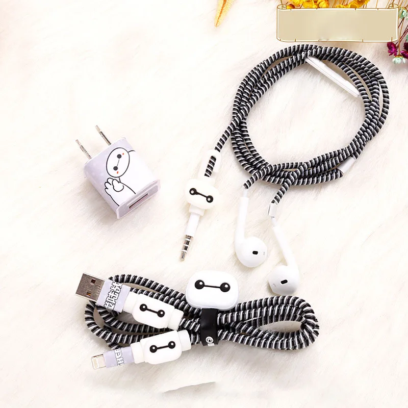 1.4M TPU Spiral USB Charging Cable Protector Set Earphone Cord Protection For iphone 5 5s 6 7 8 Cable Winder Wire Line Protecive