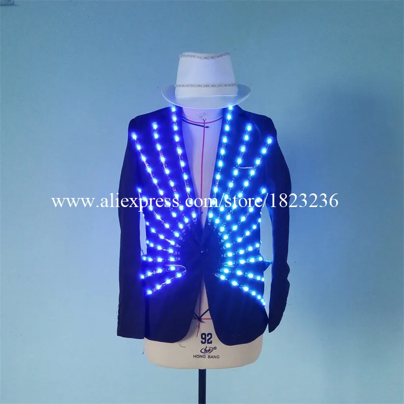 Newest Led Luminous Ballroom Costume LED Light Up Growing Stage performance DJ Singer Dancer Clothes For Nightclub Bar KTV07