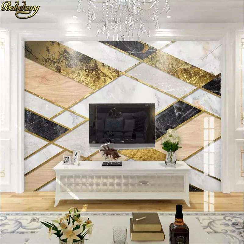 

beibehang papel de pared 3d wallpaper Custom wallpaper mural geometric gold lines marble pattern mural TV background wall paper