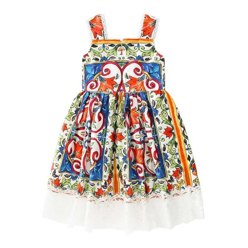 

2018 High-quality Summer Sleeveless Sweet Dresses For Girls Lace Hollow Out Beach Buttons Clothes Favorite Birthday gift