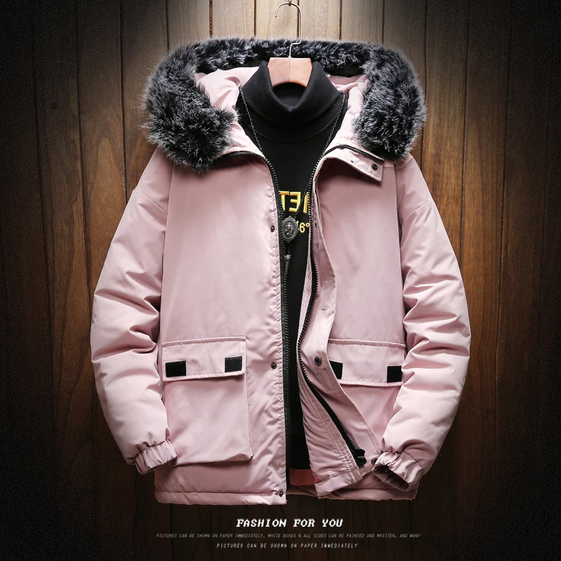 Men Clothes 2018 Men's Winter Jacket Casual Hooded Fur Collar Thickening Solid Parka Men Warmed Cotton Coats Male Parkas