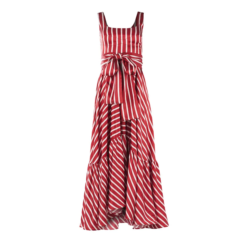 Ordifree летнее Бохо женское длинное платье в полоску элегантное женское Красное Макси платье с поясом