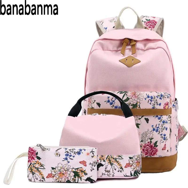 

Banabanma Women Bag Set 3pcs/set Girl Rural Style Canvas Backpack women backpack Lightweight Portable Bags for Women 2018 ZK30